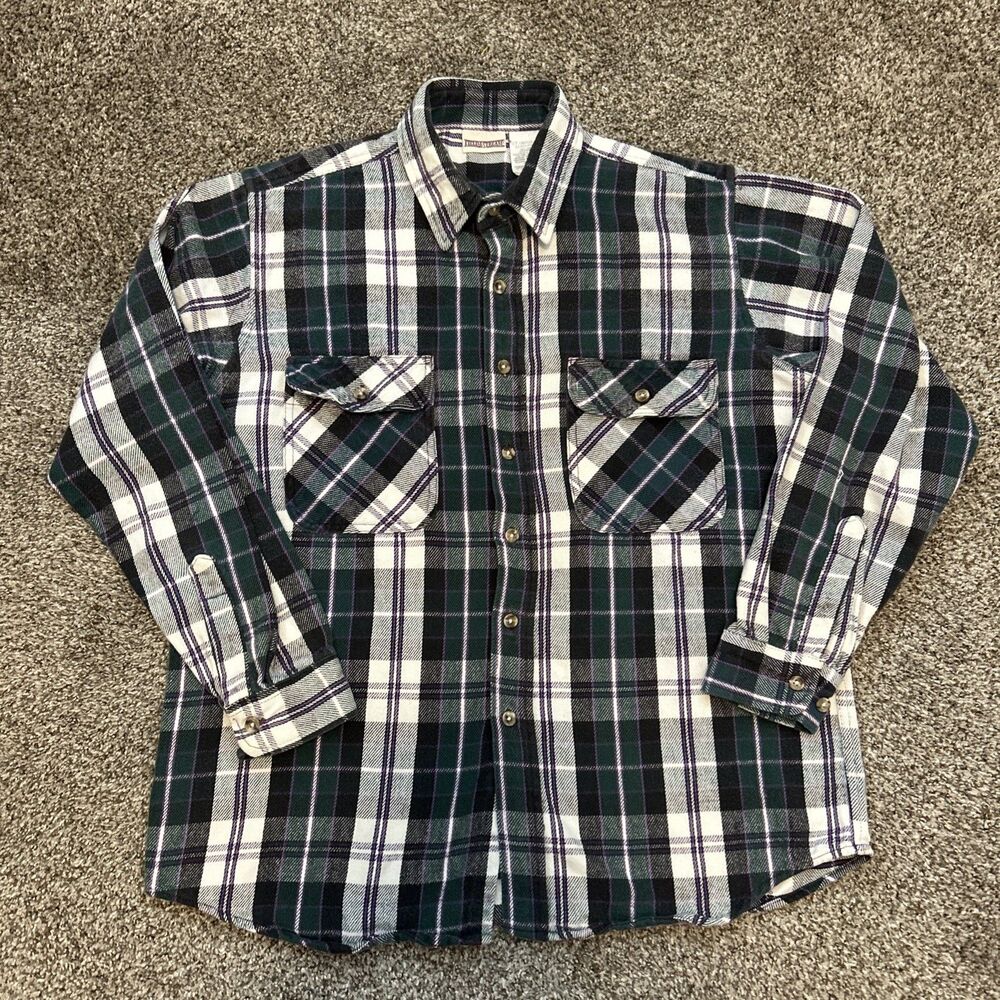 Vintage 90s Field & Stream Plaid Flannel Button Up Shirt Mens Large Tall Heavy